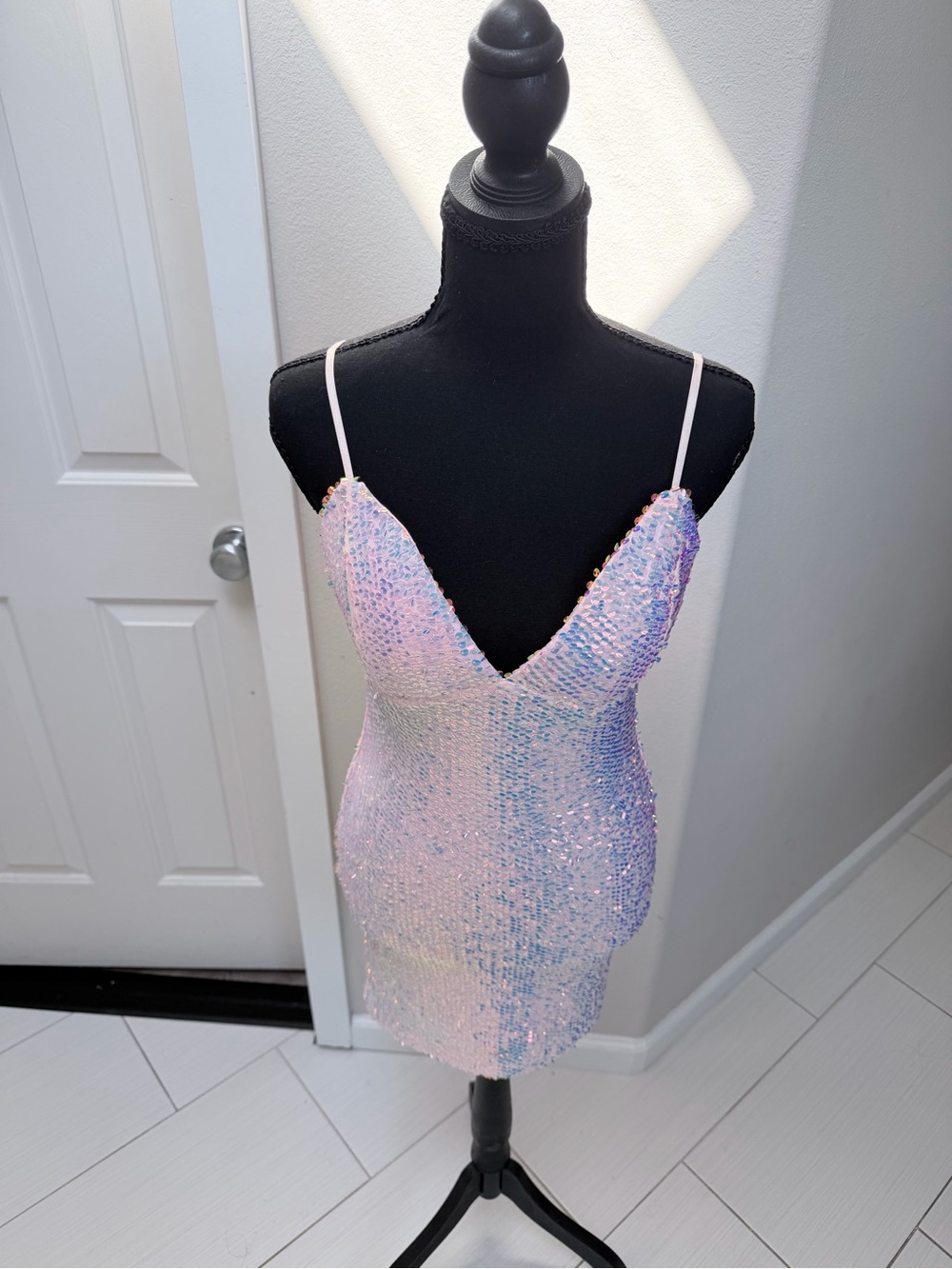 Fashion Nova Iridescent Sequin Mini Dress in Pink-Lavender